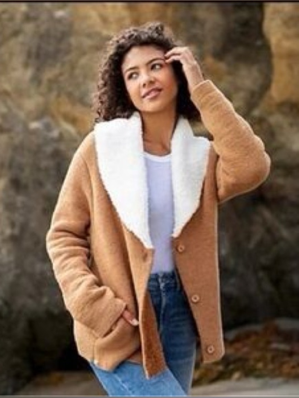 Barefoot Dreams CozyChic Shearling Cardigan Jacket Coat Size Medium
